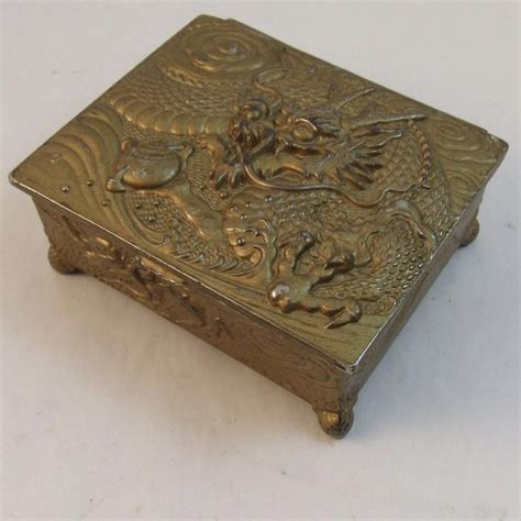 metal japanese box with dragons and honeycomb bottom worth|Gorgeous Vintage Occupied Japan Metal Dragon Box .